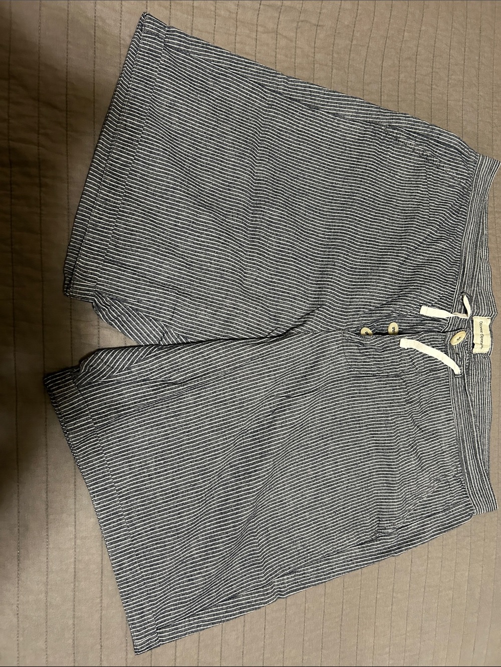 Oliver Spencer Navy and White Striped Flat Front Shorts